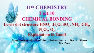 Lewis dot structure HNO3 H2O SO3 NH3 CH4 N2O5 O3  Unit10  in Tamil  11thChemistry [upl. by Sinnal]