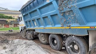 Tata Tipper Truck Video  Tata Heavy Duty Tipper Offroad Truck Driving  Trucks In Road [upl. by Ahtenek]