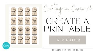 Create a Printable Page of TAGS  Canva Tutorial for Beginners  Intro to Canva [upl. by Gabriela860]