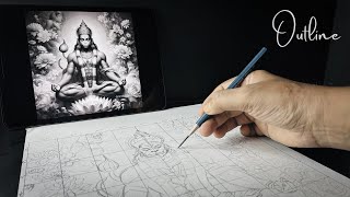 Hanuman Ji Outline Drawing  How to Draw Outline with Grid Method sketchbookbyabhishek [upl. by Hsirahc]