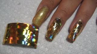 Holographic Gold Nail Foil Application  DIY Nail Art Tutorial [upl. by Lierbag]