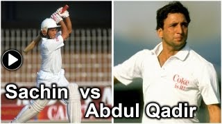 Sachin Tendulkar vs Abdul Qadir The 16year old smashes four sixes after being sledged [upl. by Nahtnamas]