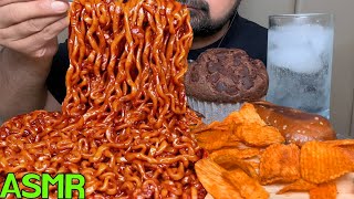 EATING NOODLES CHIPS AND MUFFIN asmr mukbang 50 [upl. by Ardnazil]