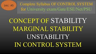 Lec45 Concept of Stability Marginal Stability and Unstability in Control System  R K Classes [upl. by Eruot]