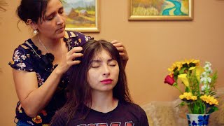 Esperanzas head amp foot massage with hair play whispering amp ASMR triggers for sleep and relaxation [upl. by Tertias]