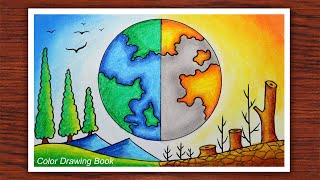 How to draw world environment day poster Save nature drawing easy [upl. by Aitnahs]