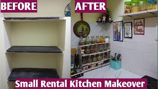 Indian SmallRentalNon modular kitchen Makeover with DIYs kitchenmakeoverMeeshokitchenitemsdiy [upl. by Athalee]