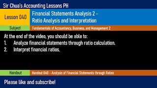 FABM2 Lesson 040  Financial Statements Analysis Ratio Analysis and Interpretation [upl. by Amapuna]