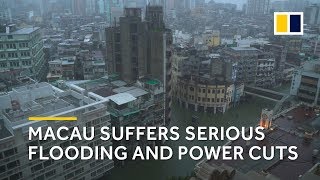 Typhoon Mangkhut Macau suffers serious flooding and power cuts [upl. by Meek]