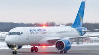 Air Tanzanias FIRST Airbus A220300 BCS3 in action in Montreal YMXCYMX [upl. by Thecla]