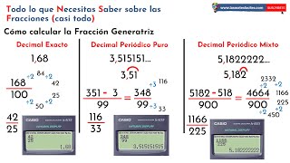 Fracción Generatriz de un número decimal EXACTO  PERIÓDICO PURO  PERIÓDICO MIXTO [upl. by Trutko624]