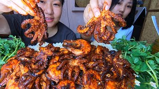 Stir Fried Octopus And Shrimp Mukbang  Seafood Mukbang  With My Niece ☺️ [upl. by Beata]