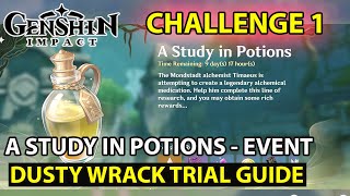 Genshin Impact  How To Complete A Study In Potions Event  Dusty Wrack Trial 1 Challenge Guide [upl. by Sadye]