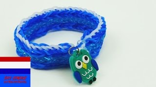 DIY brede armband met strepen van loom bandjes  handleiding [upl. by Etteloc]