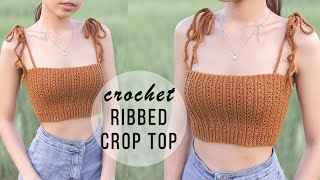 Easy Crochet Crop Top Tutorial  Crochet Ribbed Crop Top  Chenda DIY [upl. by Annayak]