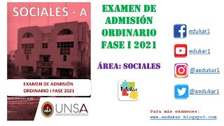 SOLUCIONARIO ADMISION ORDINARIO UNSA FASE I 2021  SOCIALES GRUPO A [upl. by Aridnere]