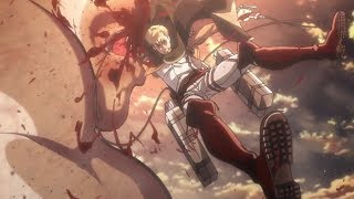 The Commander Erwin Smith loses his arm and saves Eren  Attack on Titan Season 2 [upl. by Lednic46]