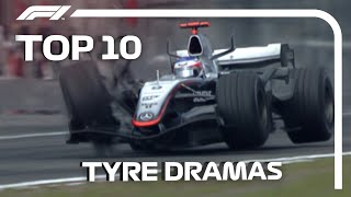 Top 10 Tyre Dramas In F1 [upl. by Hanaj]