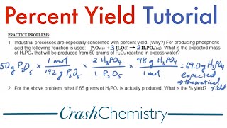 Percent Yield Tutorial Explained  Practice Problems  Crash Chemistry Academy [upl. by Nolat17]