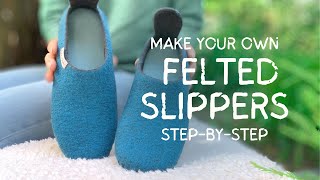 Make a Pair of Wet Felted Wool Slippers Beginner Style StepbyStep  Template P1 Resist amp Layout [upl. by Gabrila174]