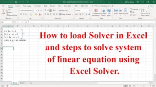 Solving system of linear equation using excel solver Excel Solver [upl. by Elag]