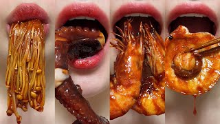 asmr SPICY SEAFOOD BOIL 매운 해물찜 불닭소스 OCTOPUS SHRIMP SCALLOP ENOKI MUSHROOM MUKBANG eating sounds [upl. by Naesyar]