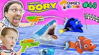 Chases Corner FINDING DORY amp NEMO SHARKS RACE w Water Fun 40  DOH MUCH FUN [upl. by Marzi864]