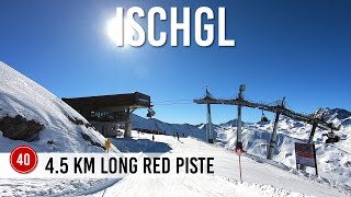 Skiing 45 km long red piste 40 in Ischgl Samnaun [upl. by Maxantia519]