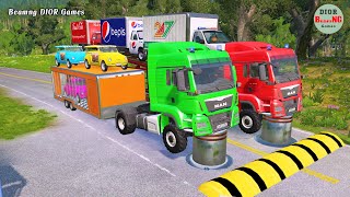 Double Flatbed Trailer Truck vs speed bumpsBusses vs speed bumpsBeamng Drive996 [upl. by Aryamoy194]