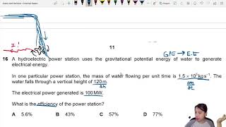 52b Ex2 ON20 P11 Q16 Efficiency of Hydroelectric Station  AS  Cambridge A Level 9702 Physics [upl. by Ayahsey]