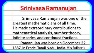 Essay on Srinivasa Ramanujan in english Biography of Srinivasa Ramanujan in englishAshwins World [upl. by Narcis]