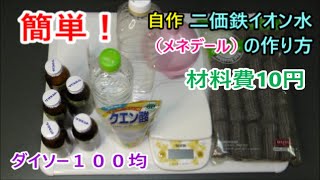 簡単！自作 二価鉄イオン水（メネデール）の作り方 材料費１０円 ダイソー１００均 [upl. by Nirrac823]