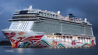 NORWEGIAN JOY  departure from Rotterdam after three weeks dry dock at DAMEN shipyard  4KVideo [upl. by Nap]