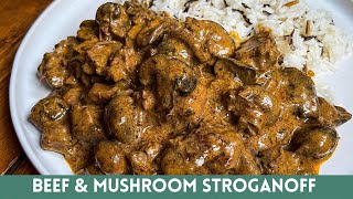 BEEF amp MUSHROOM STROGANOFF IN SLOW COOKER RECIPE  EASY FAMILY MEAL [upl. by Aicnelev]