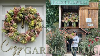 Cozy Fall Gardening VLOG🍁 Autumn Flower Stand Pressing Dahlias Dried Flower Wreath Apple Butter [upl. by Vasquez]