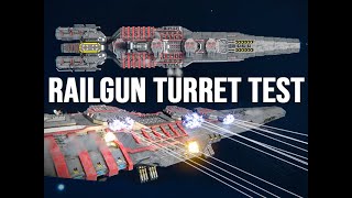 Battleship Railgun Turrets Firepower Tested  Space Engineers [upl. by Zerdna]