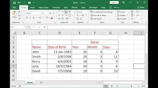 How to Calculate Age from Date of Birth in MS Excel Year Month Day [upl. by Attena]