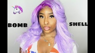 🌈COLORWEEK EASY BOMBSHELL CURLS ON A CHEAP PASTAL PURPLE SYNTHETIC WIG FTGEARBESTCOM 2017 [upl. by Alegnat729]