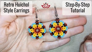 Retro Flowers Huichol Earrings  Tutorial  DIY [upl. by Regen741]