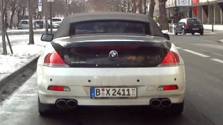 BMW 650i Cabrio AC Schnitzer Tuning drives in the City  E63 M6 sound exhaust Convertible [upl. by Nwahsauq]