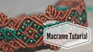 Diamond Square Bracelet with small beads and leaves  Macrame Tutorial [upl. by Nadean]