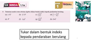 KSSM Matematik Tingkatan 3 Bab 1 indeks pendaraban berulang uji minda 11a no3 buku teks [upl. by Braasch]