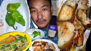 Eating crispy pork mix vegetables noodles and bitter gourd Bachus pickle  kents vlog [upl. by Avra]