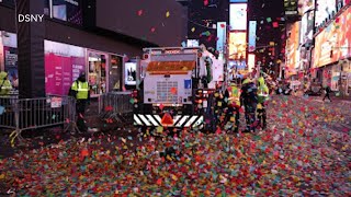 DSNY cleans up massive amount of confetti after NYE Times Square celebration [upl. by Avik]