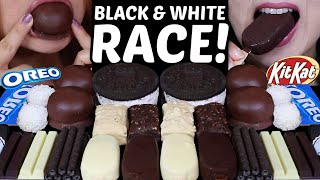 ASMR BLACK amp WHITE CHOCOLATE RACE OREO DIP AND STICKS MINI ICE CREAM BARS BIG MARSHMALLOWS 먹방 [upl. by Finkelstein]