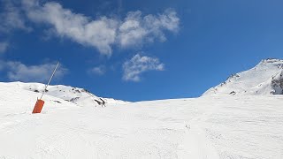 Taking 10 year old son skiing down the Blue LINK called Prariond into Val Claret Tignes Apr 2023 [upl. by Cyrano]