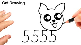 How To Draw A Cat From Numbers 5555 Step By Step [upl. by Hairim]