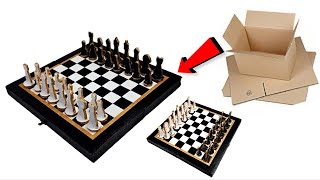 How to make Chess Board and Pieces from cardboard  Cardboard crafts  DIY chess pieces [upl. by Merilee]