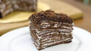 EGGLESS CHOCOLATE CREPE CAKE I Without Oven [upl. by Ahtanamas]