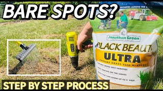 Filling Bare Spots with Jonathan Green Grass Seed  Step by Step Process [upl. by Euqinom]